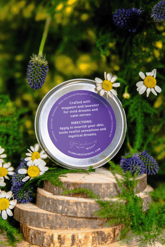 Glam Gardener’s Mystic Dreams Scented Salve with Organic Lavender, Wildcrafted Mugwort, American beeswax and Kosher Olive Oil Handcrafted in the USA