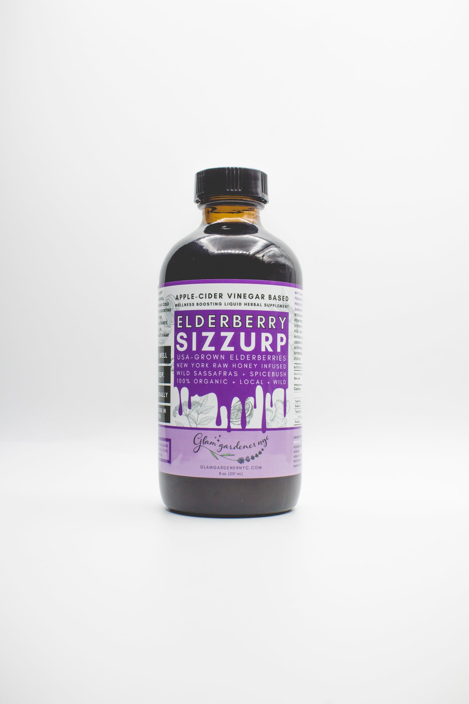 elderberry sizzurp (syrup) by glam gardener nyc organic local honey and wild plants new york state grown
