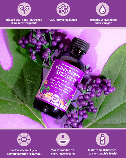 Elderberry sizZurp | TRAVEL MINI | with local honey, wild plants, wildcrafted elderberries, and organic ingredients