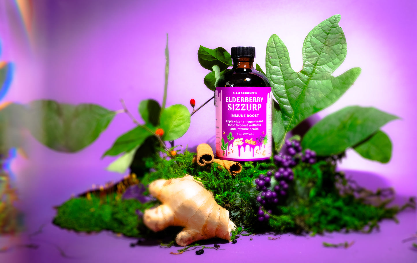 ELDERBERRY SIZZURP (syrup) with local honey, wild plants, wildcrafted elderberries, and organic ingredients