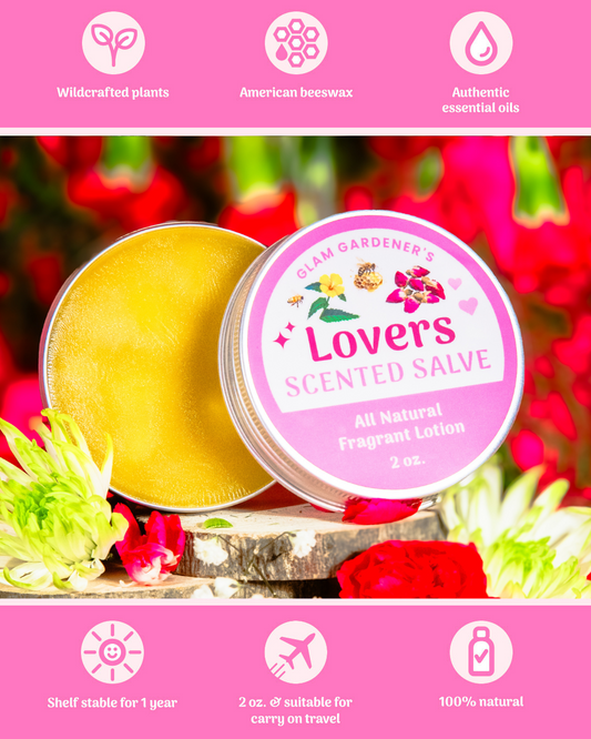 LOVERS SALVE | Natural solid perfume and hydrating lotion infused with Rose, Damiana, and Rose absolute oil