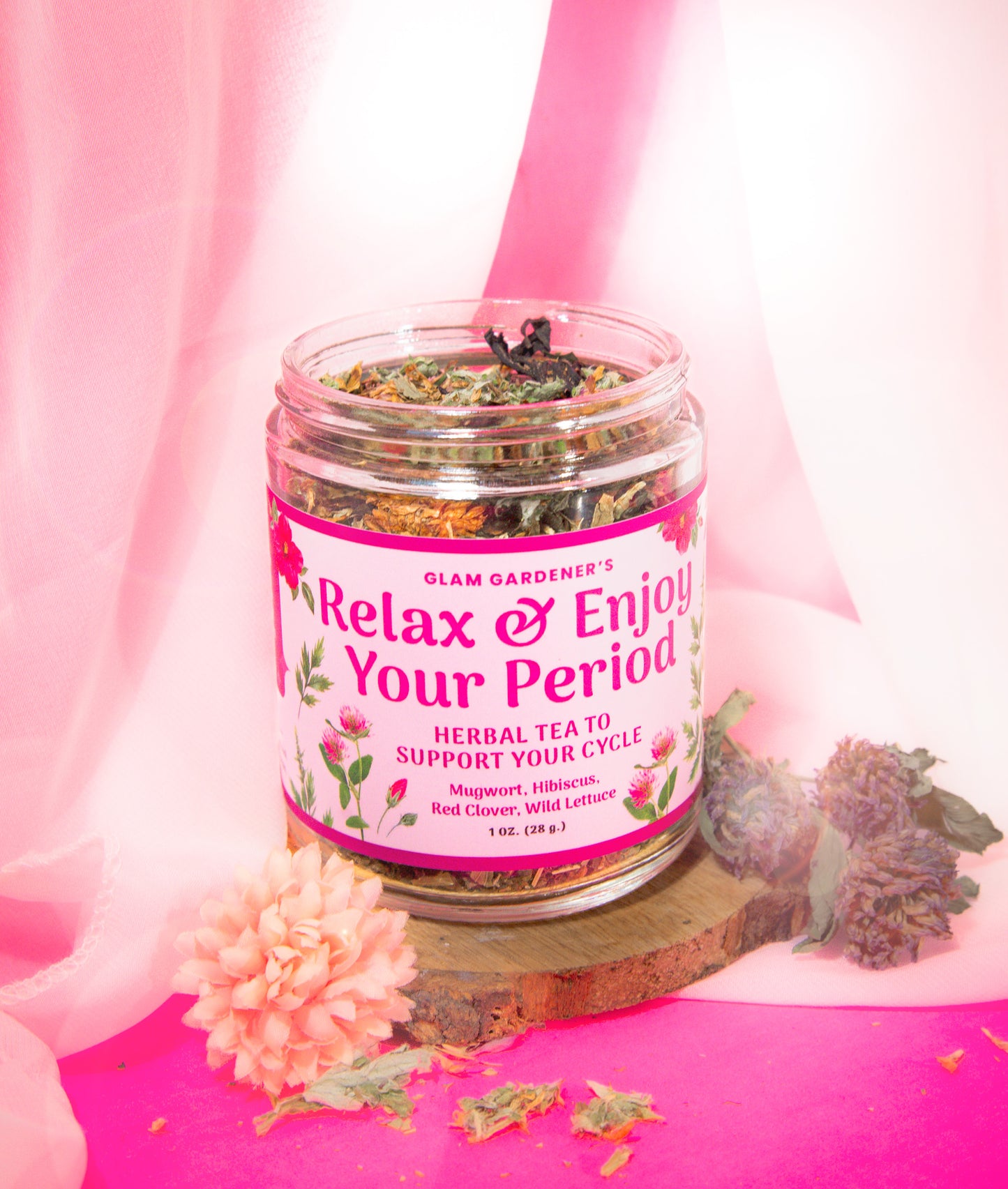 RELAX & ENJOY YOUR PERIOD • Looseleaf herbal tea for period and PMS relief with mugwort, red clover, wild lettuce, and hibiscus