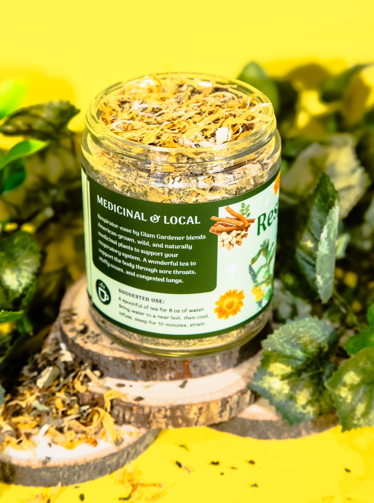 RESPIRATOR-EASE • Loose leaf herbal tea for Respiratory support with American-grown & organic Mullein, Licorice root, Anise Hyssop, Slipper Elm and Calendula