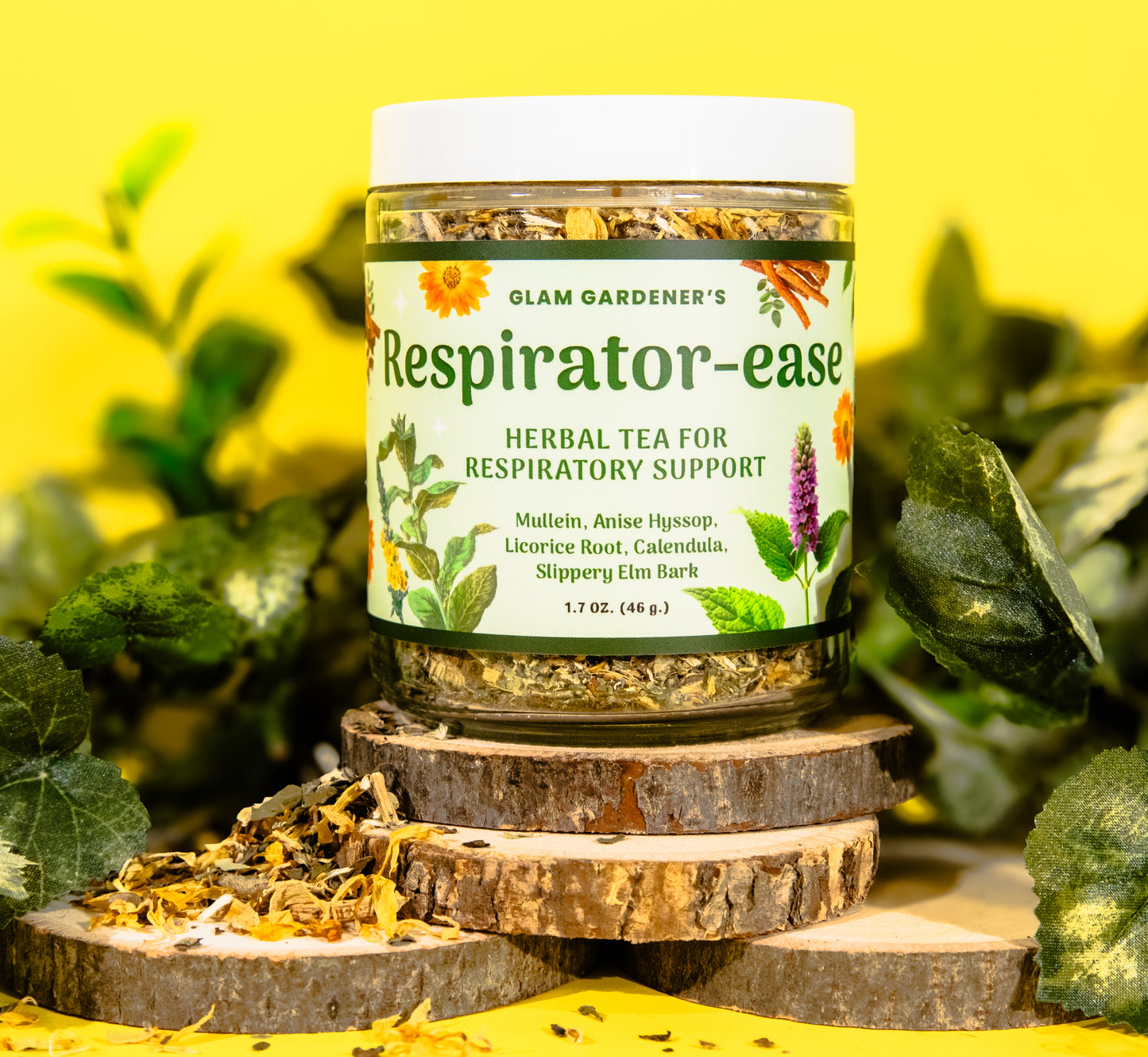 RESPIRATOR-EASE • Loose leaf herbal tea for Respiratory support with American-grown & organic Mullein, Licorice root, Anise Hyssop, Slipper Elm and Calendula