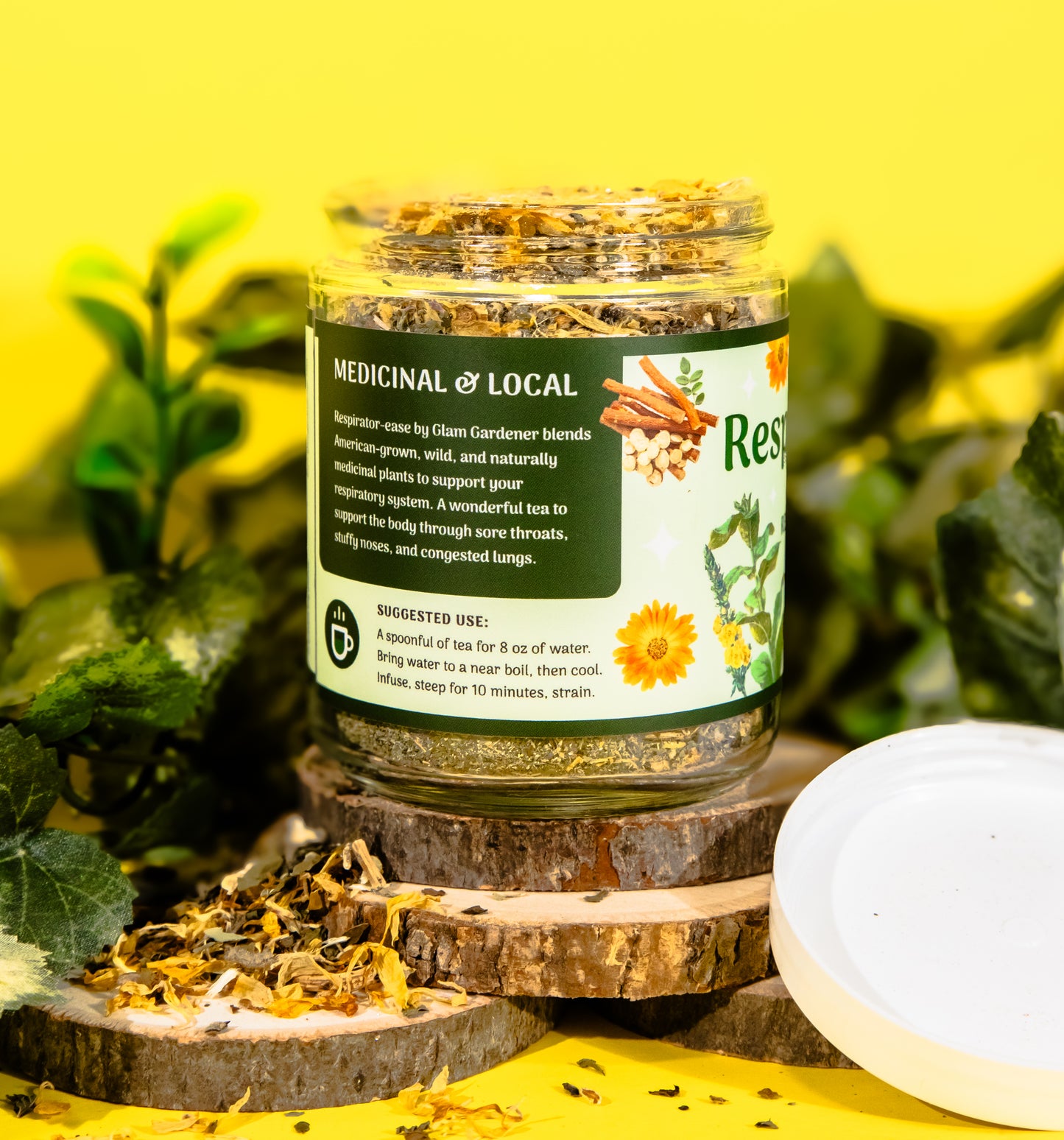 RESPIRATOR-EASE • Loose leaf herbal tea for Respiratory support with American-grown & organic Mullein, Licorice root, Anise Hyssop, Slipper Elm and Calendula