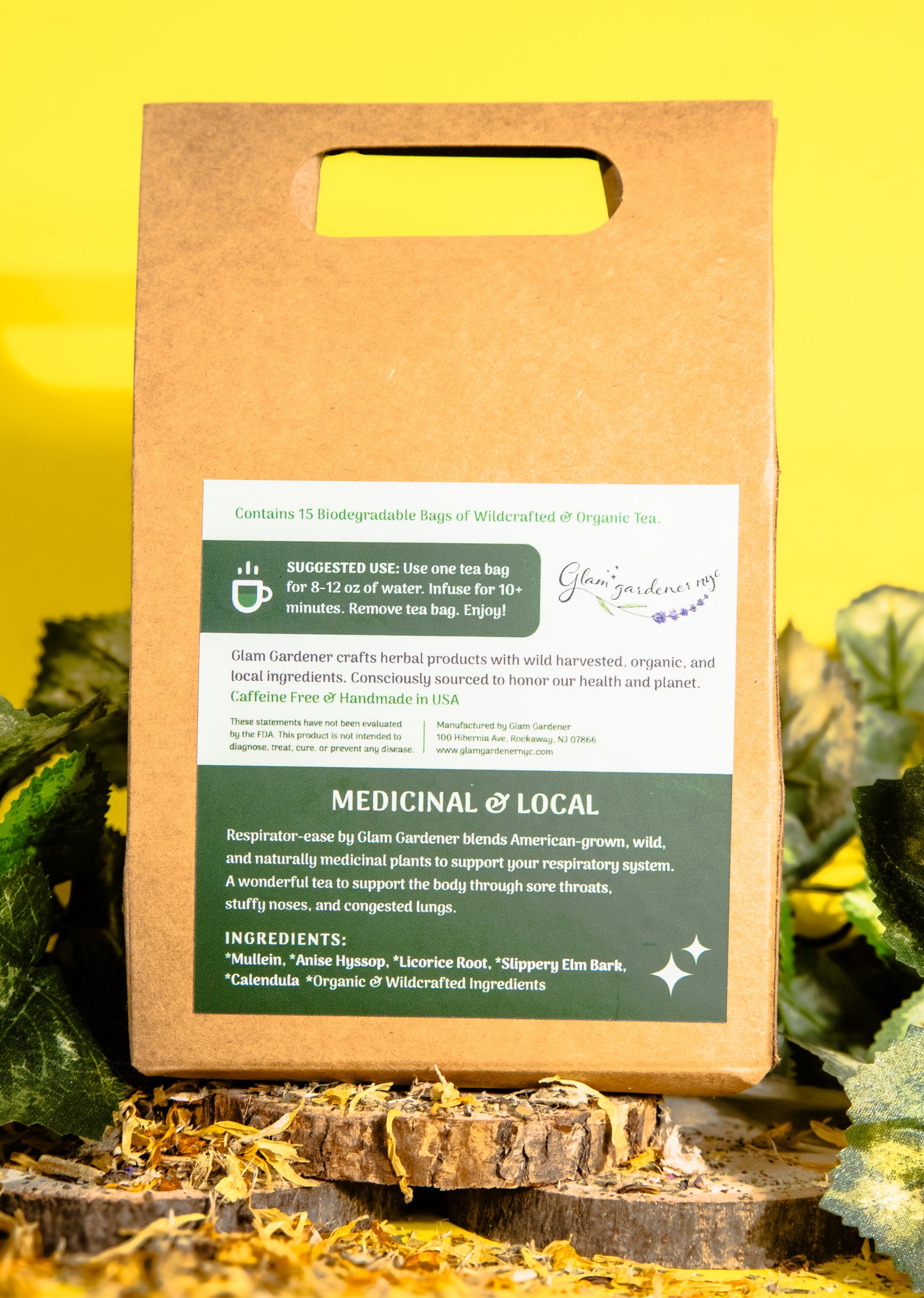 RESPIRATOR-EASE • Pre-bagged herbal tea for Respiratory support with American-grown & organic Mullein, Licorice root, Anise Hyssop, Slipper Elm and Calendula