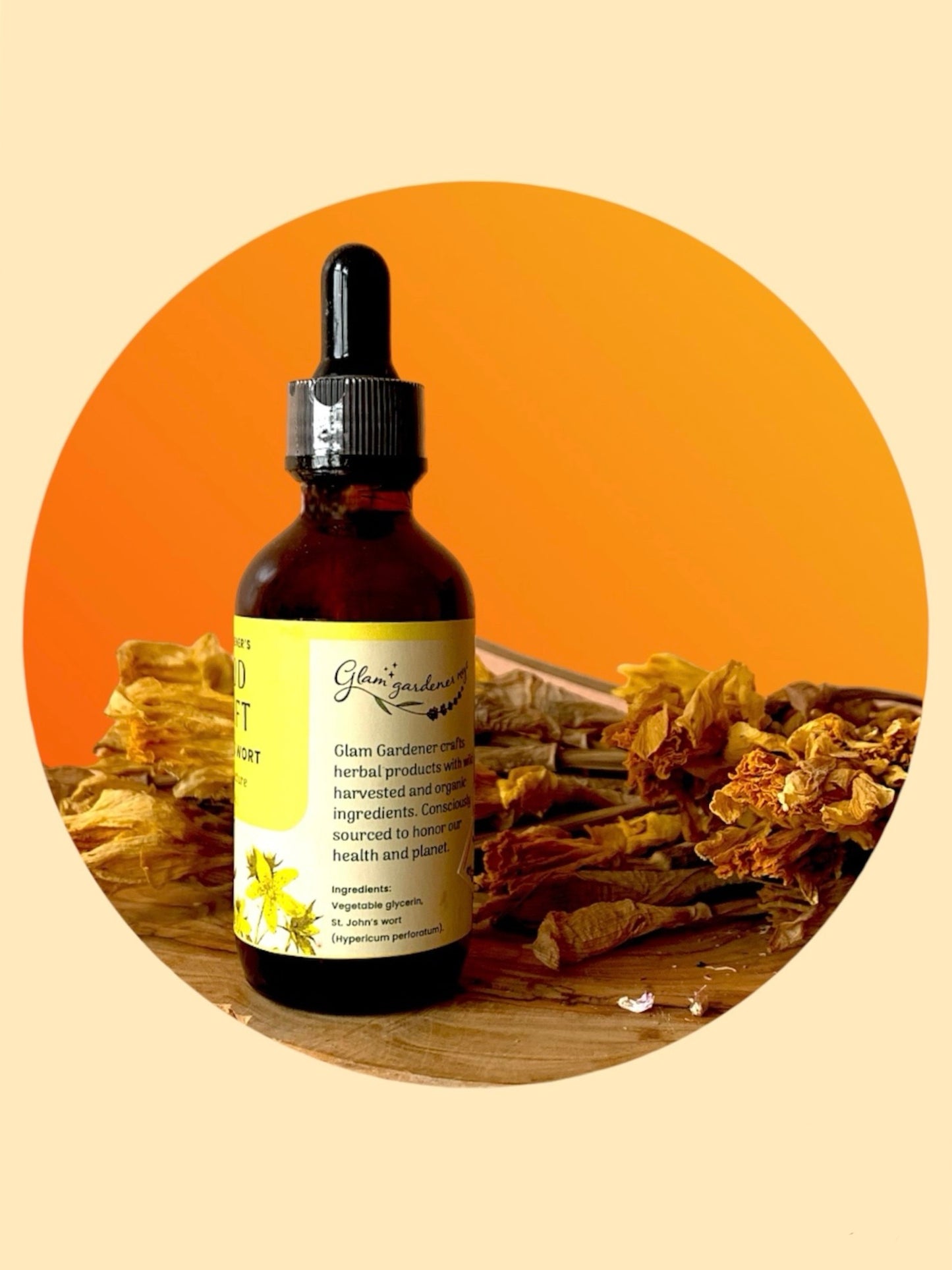 Glam Gardener NYC herbal tincture crafted with St John's wort, a remedy known for helping those that suffer with depression natural, also antibacterial, wild harvested medicinal plant remedy