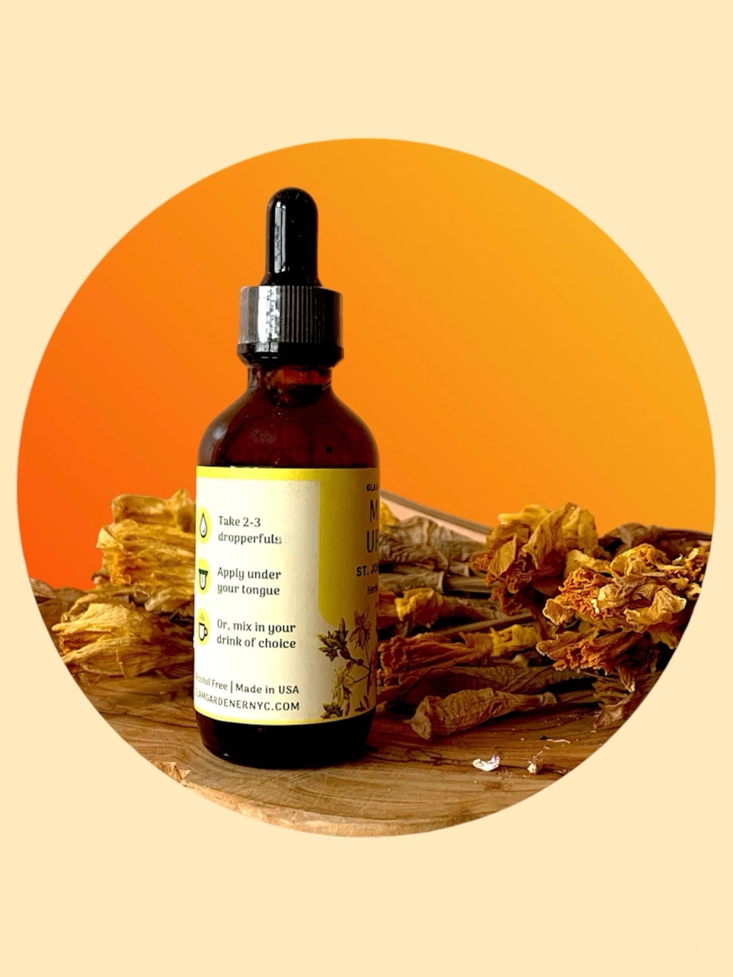 An herbal tincture with glycerin, alcohol free, organic and wildcrafted ingredients, St John's wort,