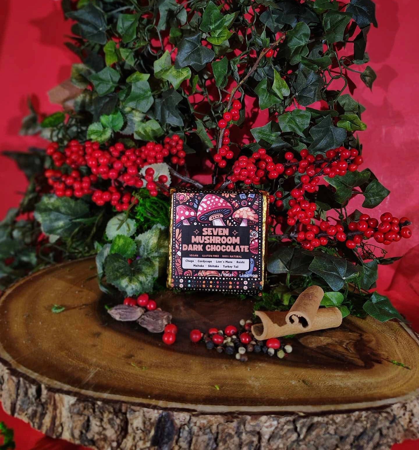 Stoffo’s 7 Mushroom Dark Chocolate Bar with Chaga, Reishi, Lion’s Mane, Turkey Tail, Cordyceps, Shiitake & Maitake