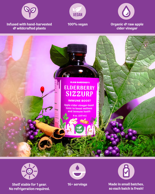 VEGAN ELDERBERRY SIZZURP (syrup) | with maple syrup, wild plants, wildcrafted elderberries, and organic ingredients