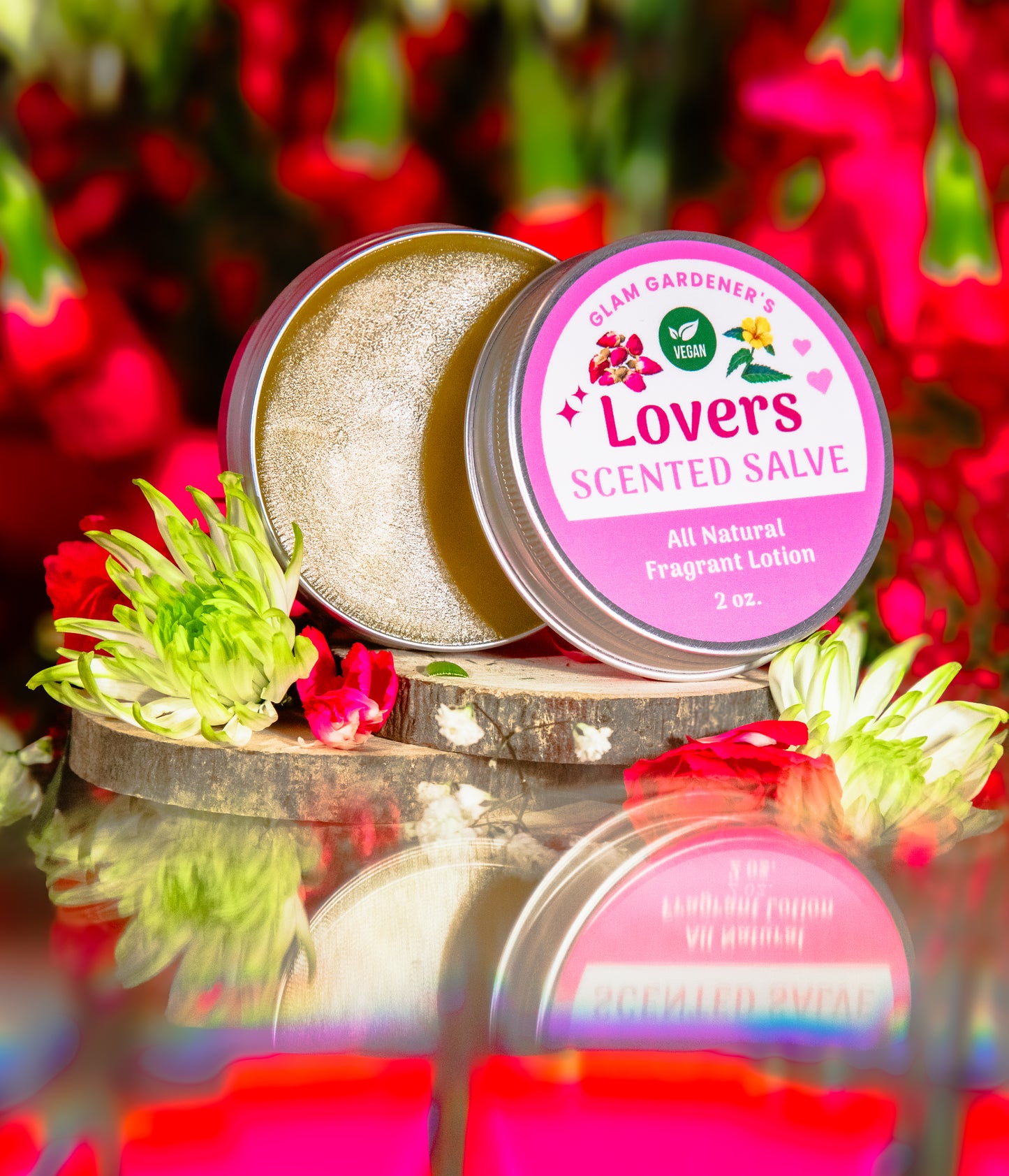 VEGAN LOVERS SALVE | Natural solid perfume and hydrating lotion infused with Rose, Damiana, and Rose absolute oil
