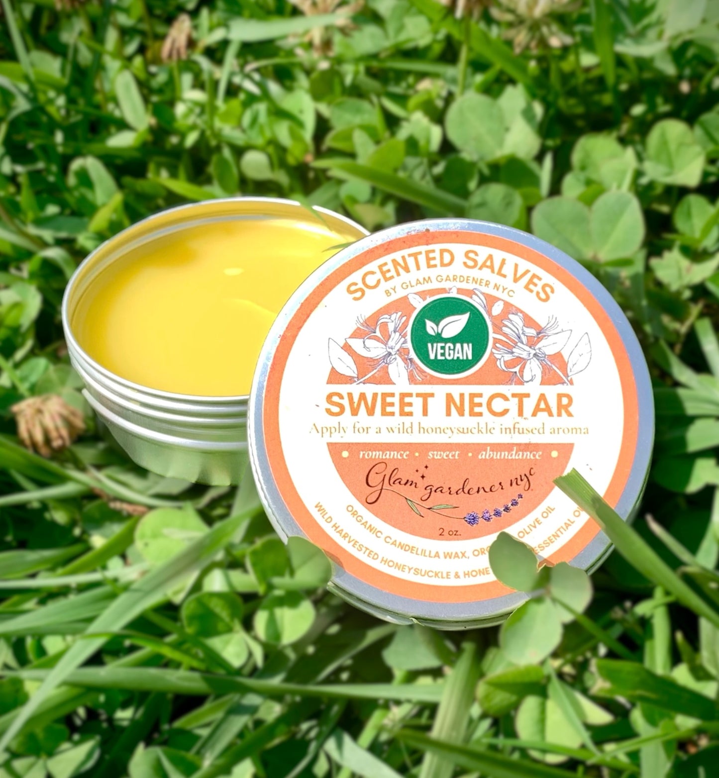 Vegan Sweet Nectar | Honeysuckle-infused scented salve, natural perfume, healing lotion