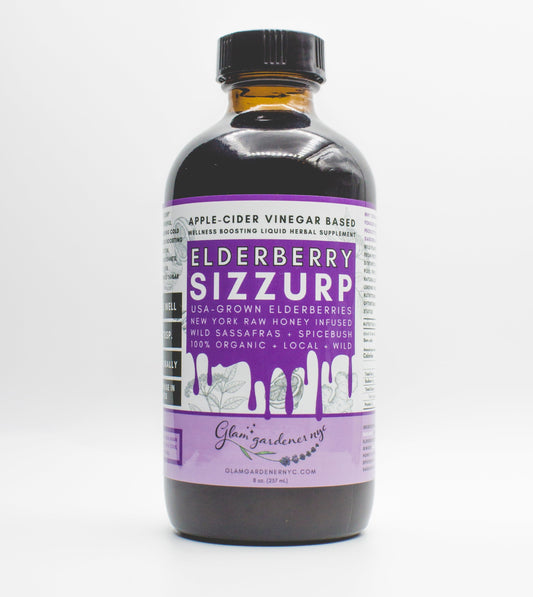 Elderberry sizzurp (syrup) with local honey, wild plants, USA grown elderberries, and organic ingredients
