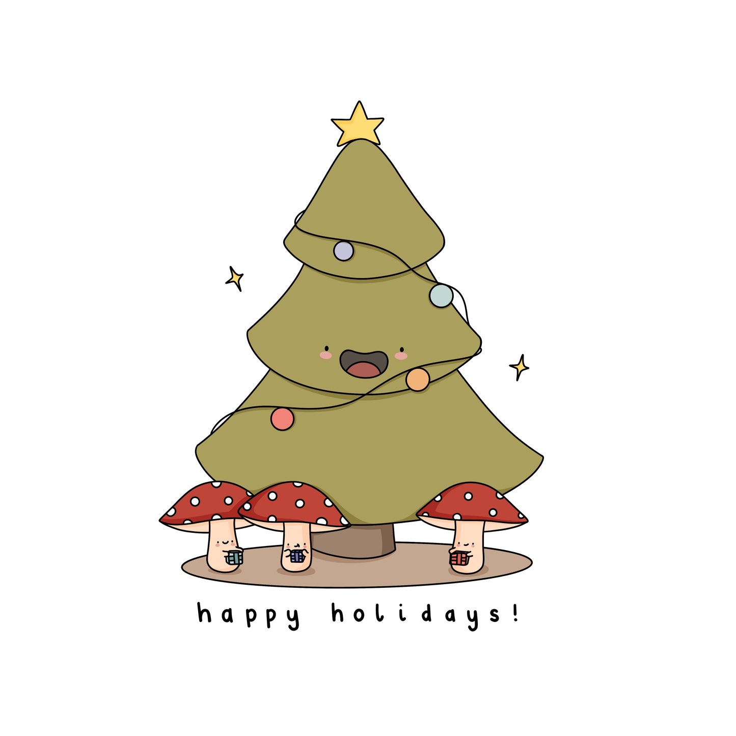 happy holidays card mushoom theme made with plantable seed paper