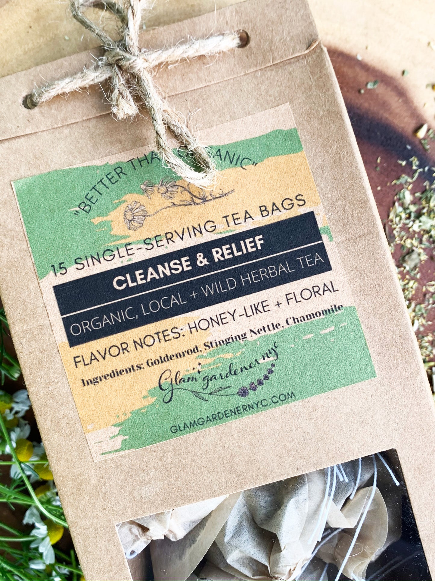 Cleanse + relief tea bagged herbal tea (designed to cleanse)