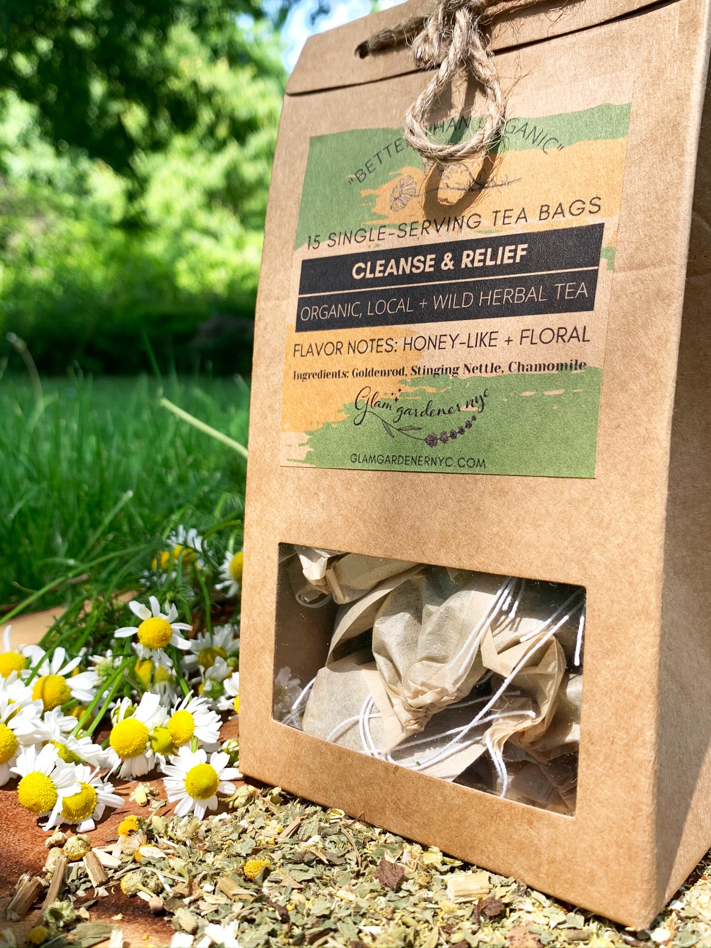 Cleanse + relief tea bagged herbal tea (designed to cleanse)