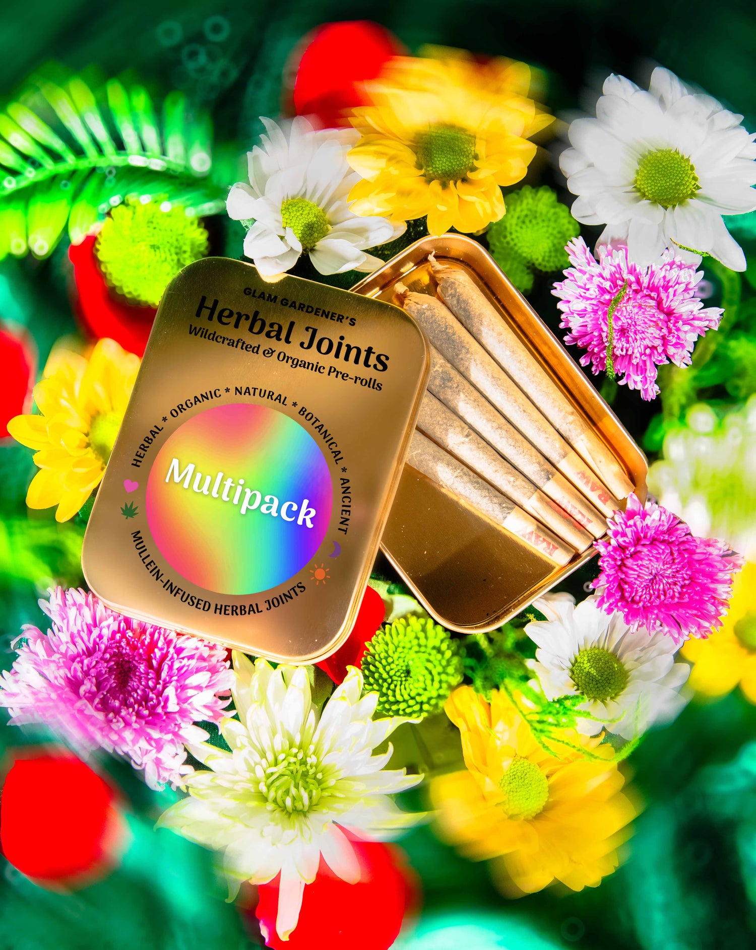 Glam Gardener's herbal pre-rolls infused with mullein and organic/wildcrafted plants. Handcrafted in the USA.