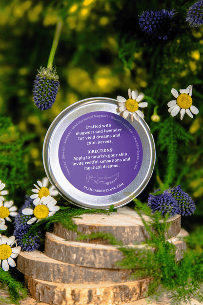 Glam Gardener’s Mystic Dreams Scented Salve with Organic Lavender, Wildcrafted Mugwort, American beeswax and Kosher Olive Oil Handcrafted in the USA