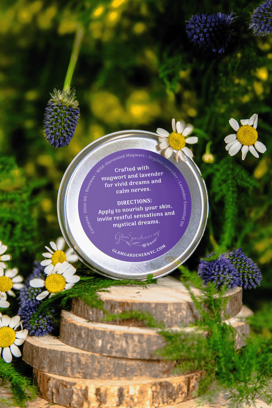 Glam Gardener’s Mystic Dreams Scented Salve with Organic Lavender, Wildcrafted Mugwort, American beeswax and Kosher Olive Oil Handcrafted in the USA