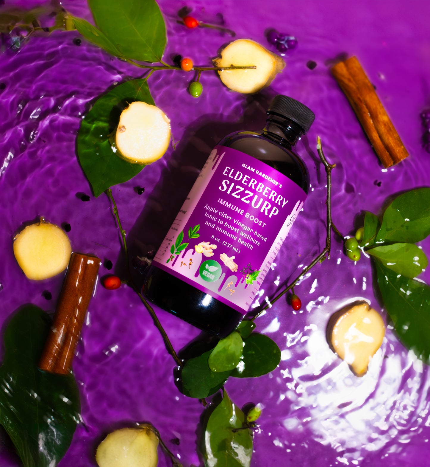 VEGAN ELDERBERRY SIZZURP (syrup) | with maple syrup, wild plants, wildcrafted elderberries, and organic ingredients