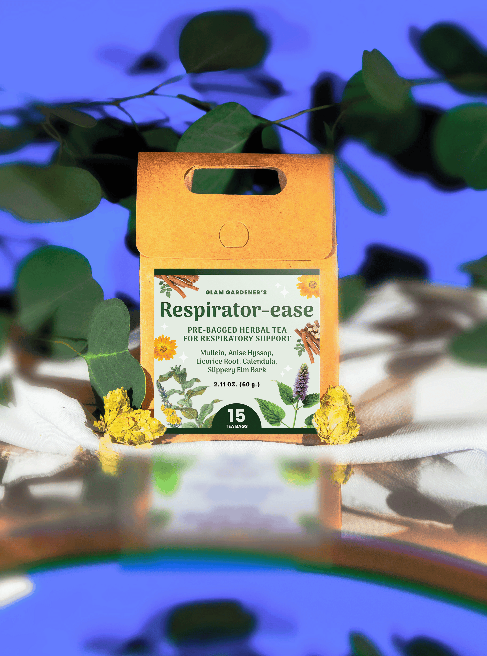 Glam Gardener's Respiratorease Herbal Tea with Anise Hyssop, Licorice Root, Calendula, Mullein, and Slippery Elm Bark for Respiratory Support Made in the USA with 100% Organic Plants