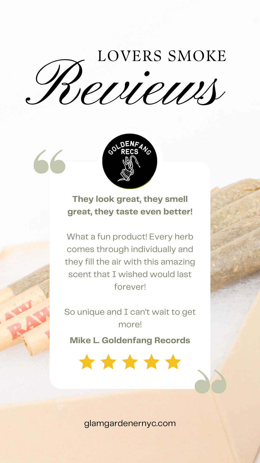 What a fun product! Every herb comes through individually and they fill the air with the amazing scent that I wish would last forever. So unique and I can't wait to get more Glam Gardener NYC Lover's Smoke!