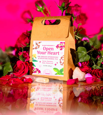 OPEN YOUR HEART | Aphrodisiac & heart-opening tea with Organic Cacao, Damiana, Rose & Stevia Leaf