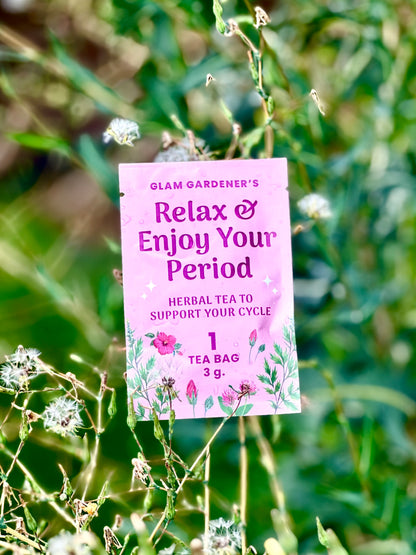 Relax & Enjoy Your Period • Single tea bag  • Herbal tea with Mugwort, Wild Lettuce, Red Clover & Hibiscus
