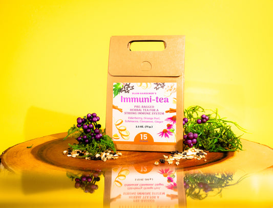 Immunitea Herbal Tea by Glam Gardener Handcrafted herbal tea with Elderberry, Echinacea, Orange Peel, Cinnamon, and Ginger, handcrafted in New York 100% organic