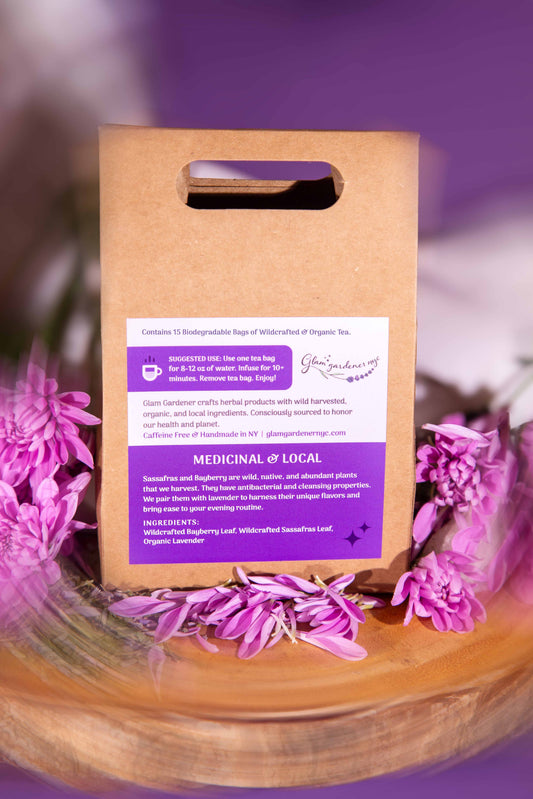 LAVENDER DREAMS • Soothing, floral evening pre-bagged tea with Wildcrafted Sassafras, Bayberry & Organic Lavender