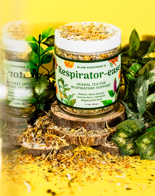 RESPIRATOR-EASE • Loose leaf herbal tea for Respiratory support with American-grown & organic Mullein, Licorice root, Anise Hyssop, Slipper Elm and Calendula