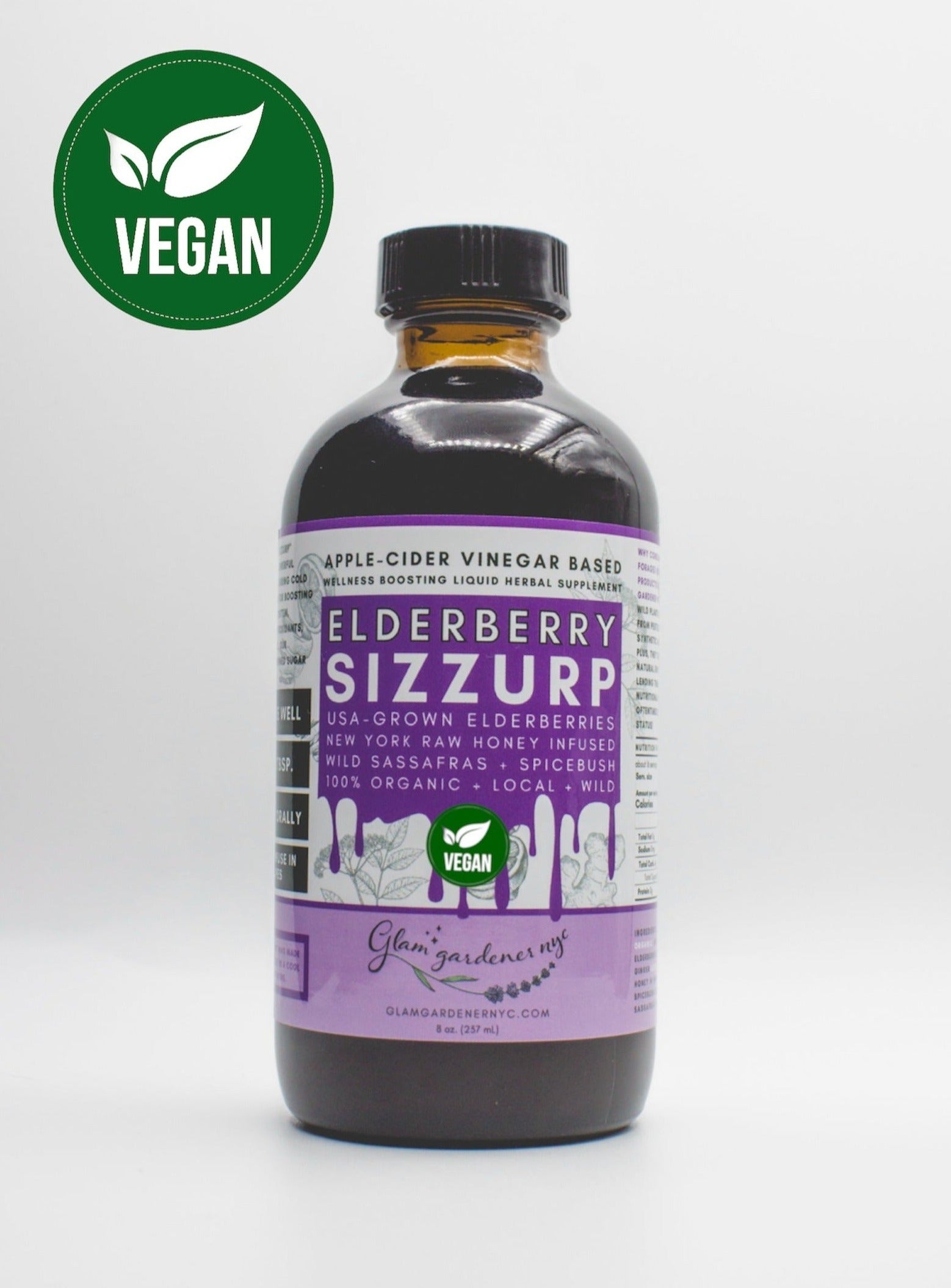 vegan elderberry sizzurp (syrup) by glam gardener nyc organic and wild plants new york state 