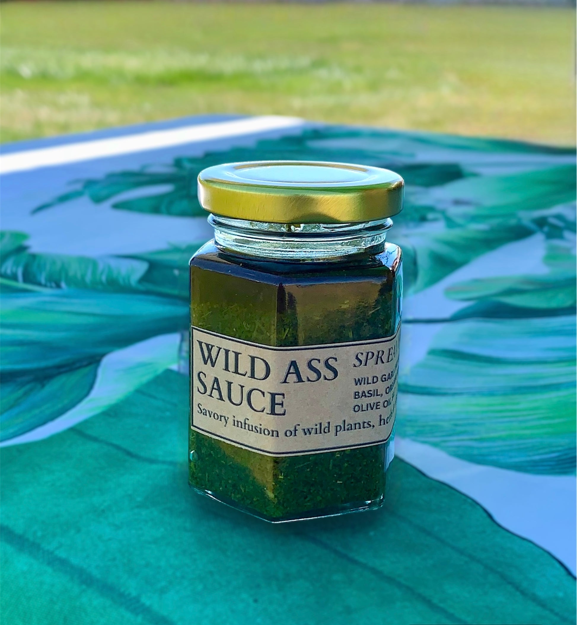 WILD ASS SAUCE BY GLAM GARDENER GARLIC MUSTARD WILD ONION ORGANIC PESTO Wild plant infused savory sauce