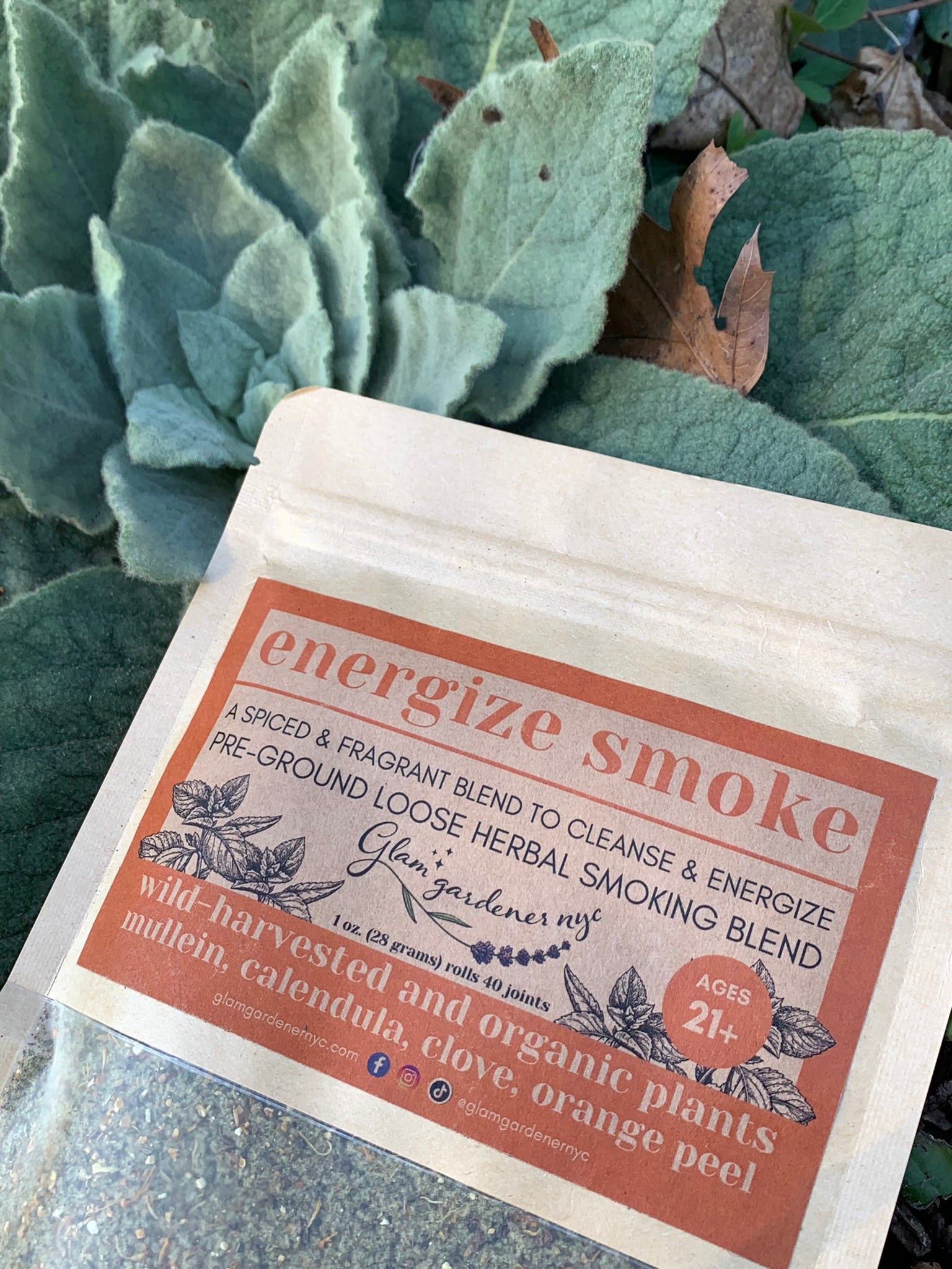 energizing smoke blend with organic and wild harvested plants by glam gardener nyc organic calendula mullein clove and orange peel 2