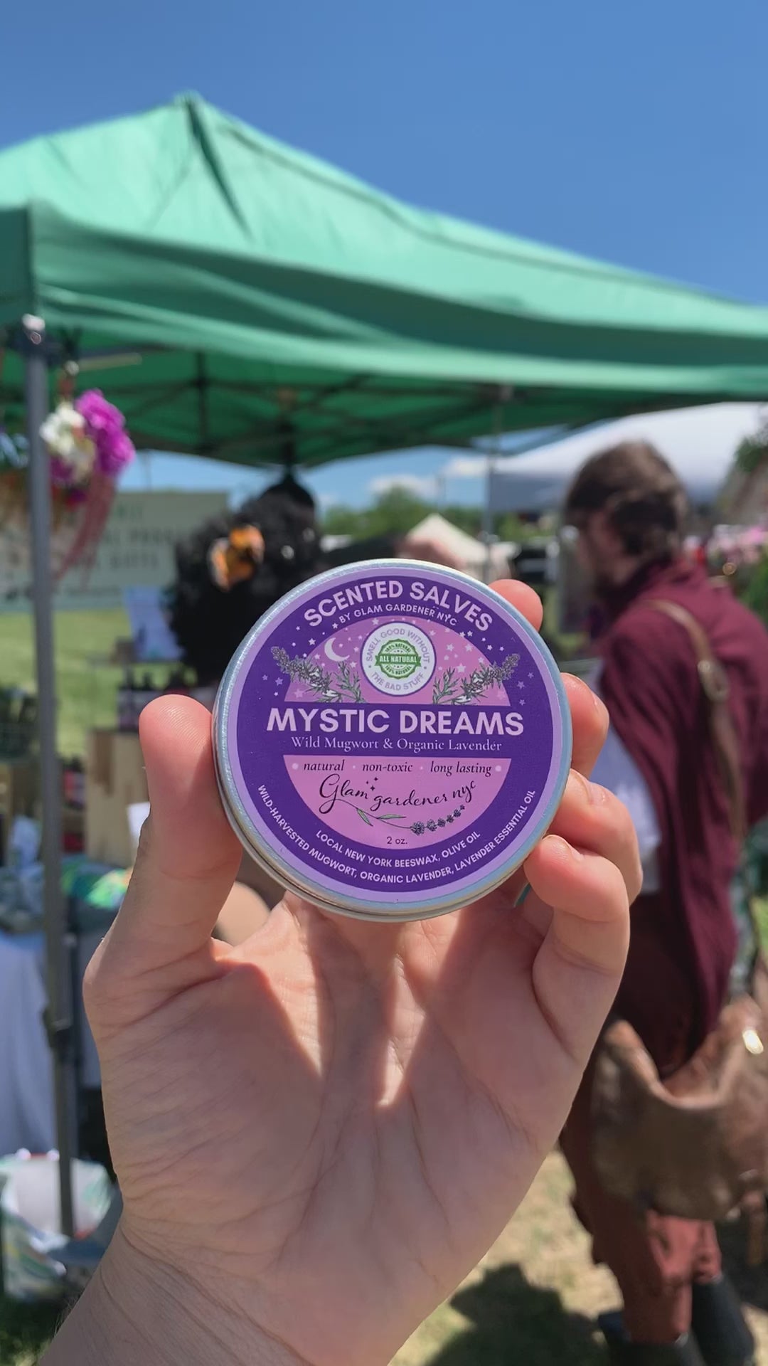 Glam Gardener NYC’s MYSTIC DREAMS scented salve all natural skin healing lotion and natural perfume non toxic with beeswax, mugwort, and lavender 