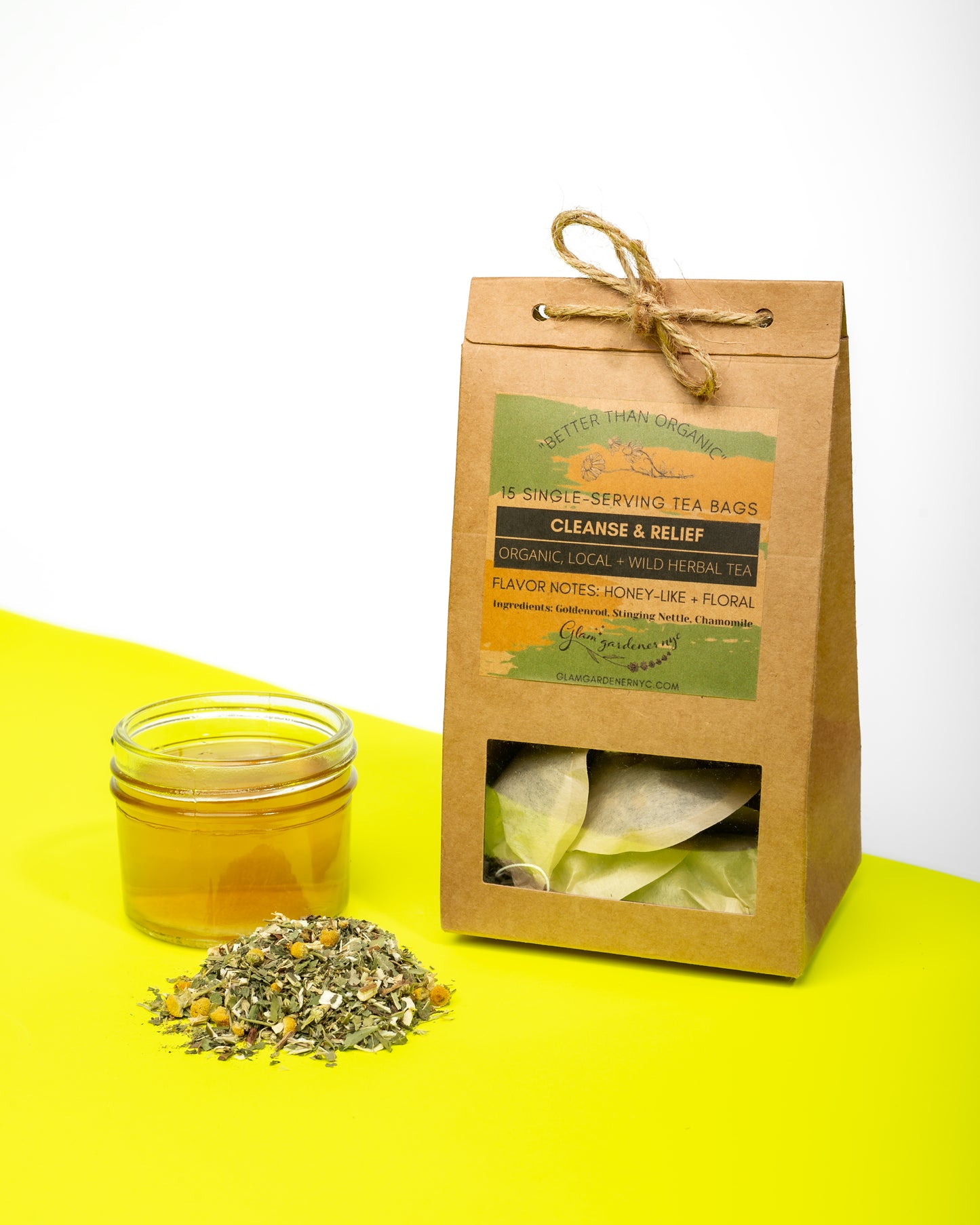 Cleanse + relief tea bagged herbal tea (designed to cleanse)