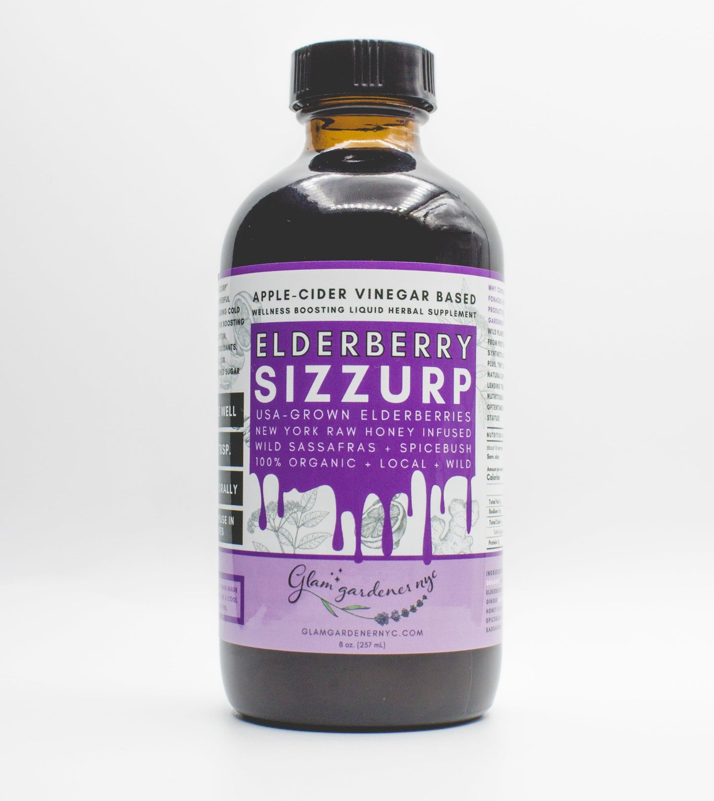 Elderberry sizzurp (syrup) with local honey, wild plants, USA grown elderberries, and organic ingredients