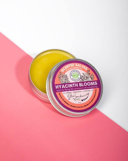 Hyacinth Blooms comes in a 2 ounce aluminum tin and is crafted by Glam Gardener NYC with 100% Natural ingredients.