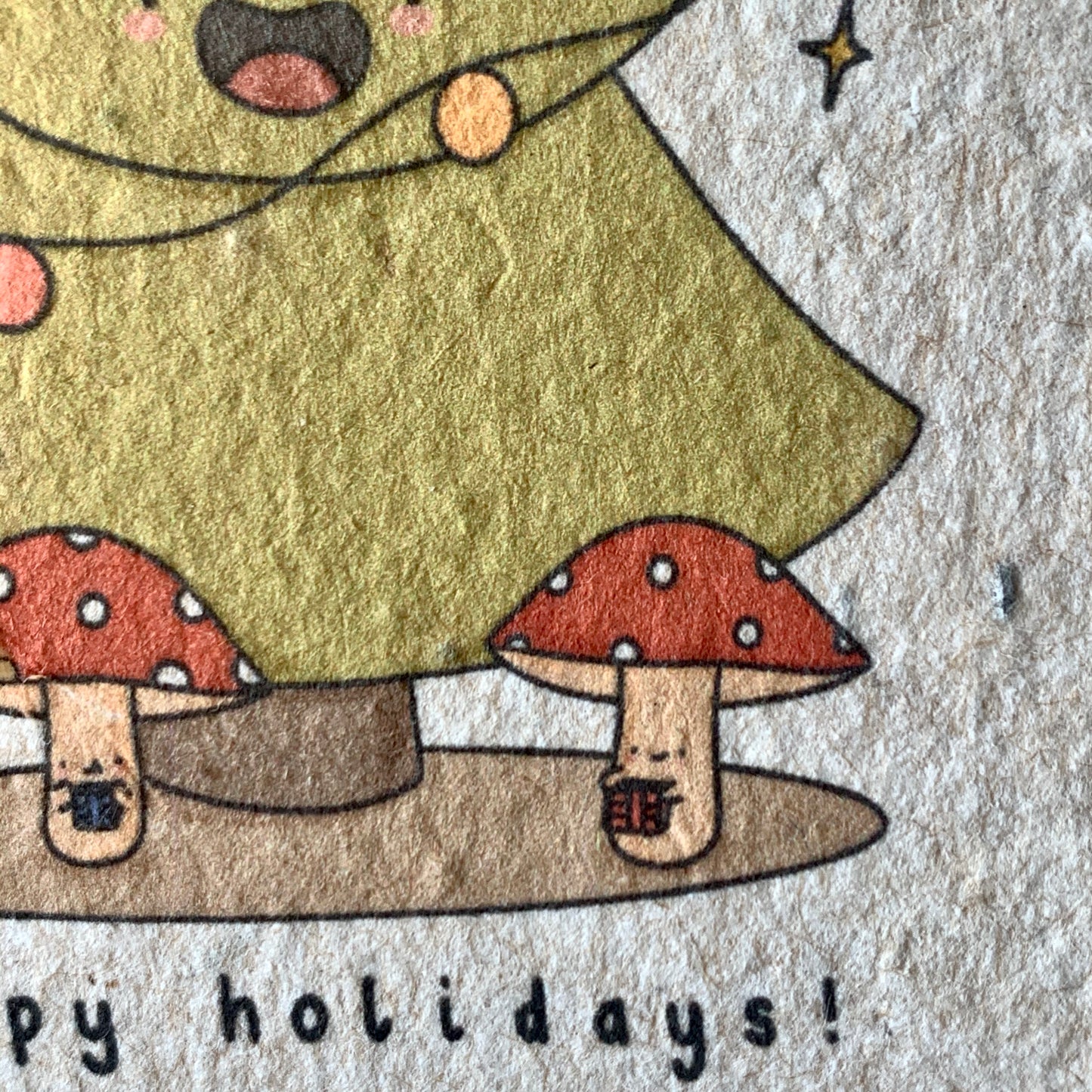 happy holidays card mushoom theme made with plantable seed paper