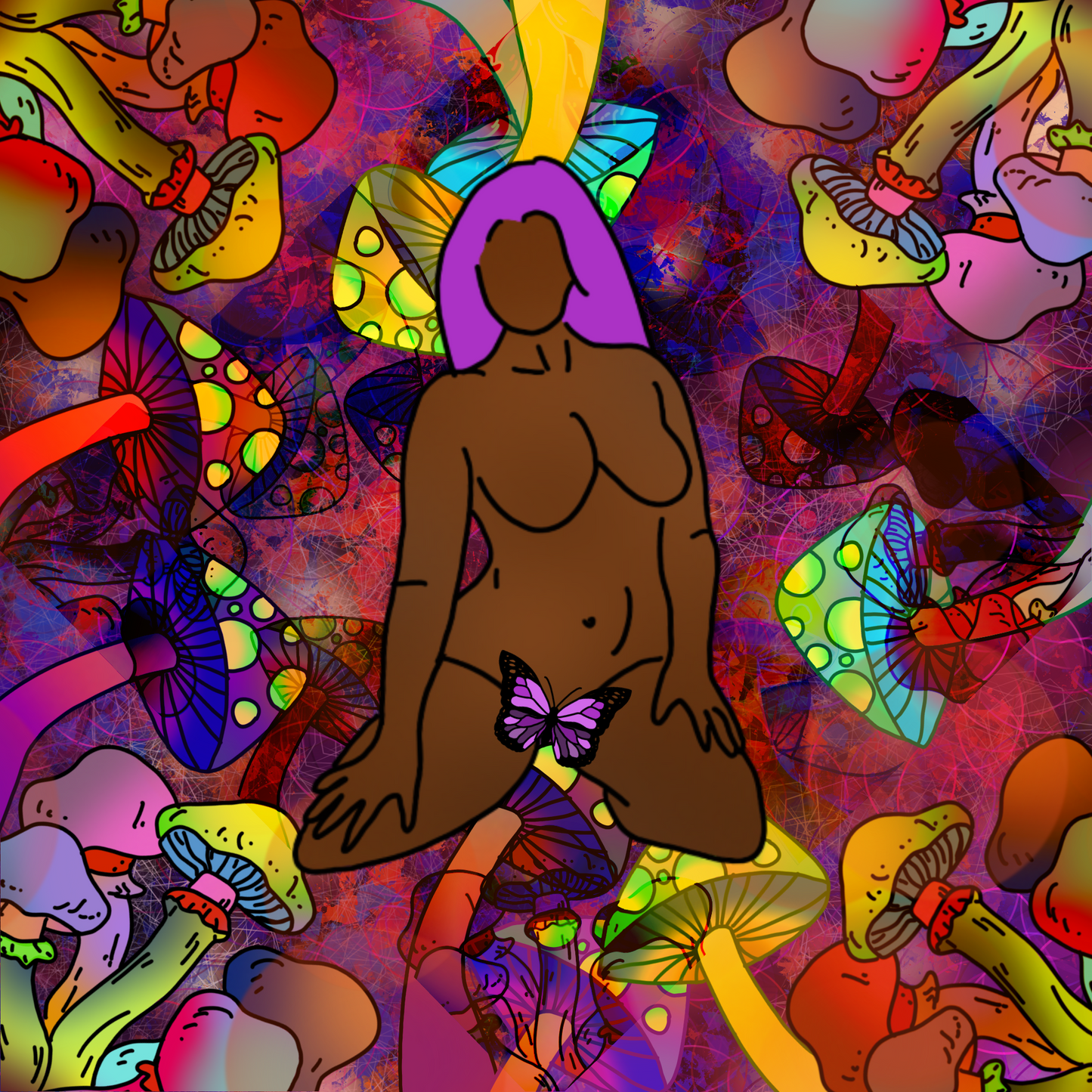 psychedelic naked mushroom chic print