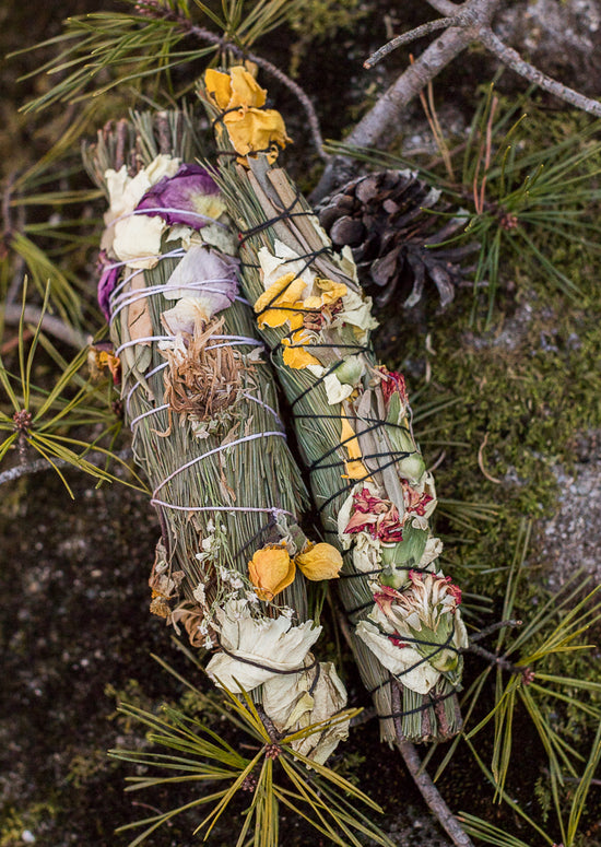 smudge wrap cleansing bundle wild ethical and homegrown pine mugwort and mullein by glam gardener nyc